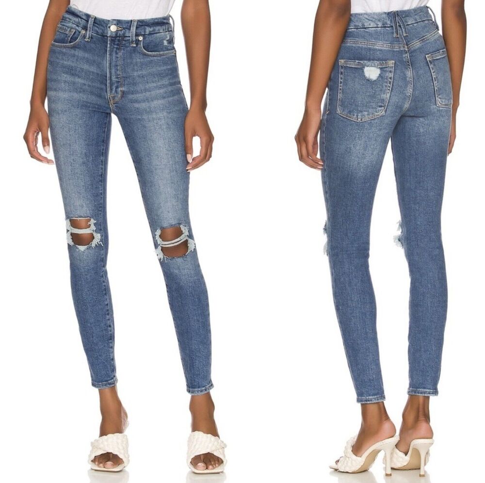 Good American Good Waist Skinny High Rise Waist Nipping Jeans Blue 0